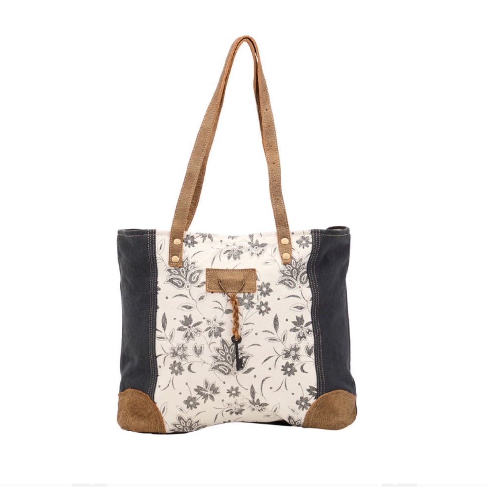 Abstract floral print leather key tote bag - Picture 5 of 6